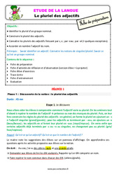 Séquence - Fiche de préparation Le pluriel des adjectifs - Étude de la langue - Séquence - Fiche de préparation : 3eme Primaire - PDF à imprimer