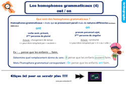 Les homophones grammaticaux ont / on - Cours, Leçon, trace écrite : 3eme Primaire <small style='color:inherit;'>(téléchargement gratuit)</small>