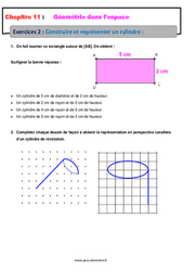 Construire et représenter un cylindre - Géométrie dans l’espace - Exercices avec les corrections : 1ere Secondaire - PDF à imprimer
