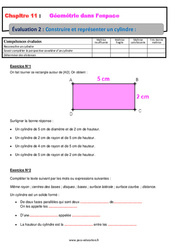 Construire et représenter un cylindre - Géométrie dans l’espace - Examen Evaluation, bilan, contrôle avec la correction : 1ere Secondaire - PDF à imprimer