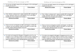 Aire du rectangle - Problèmes de mesures : 4eme Primaire - PDF à imprimer