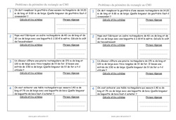 Périmètre du rectangle - Problèmes de mesures : 4eme Primaire - PDF à imprimer