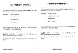 Synonymes - Cours, Leçon : 5eme Primaire - PDF gratuit à imprimer