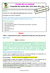 L’imparfait des verbes aller, venir, faire, dire, voir - Étude de la langue - Séquence - Fiche de préparation : 3eme Primaire - PDF à imprimer
