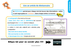 Lire un article de dictionnaire - Cours, Leçon, trace écrite : 2eme Primaire - PDF gratuit à imprimer