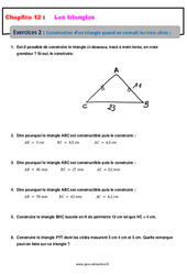 Construction d’un triangle quand on connait les trois côtés - Exercices avec les corrections : 1ere Secondaire - PDF à imprimer