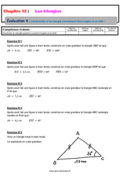 Construction d’un triangle connaissant deux angles et un côté - Examen Evaluation, bilan, contrôle avec la correction : 1ere Secondaire - PDF à imprimer