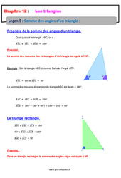 Somme des angles d’un triangle - Cours : 1ere Secondaire - PDF à imprimer