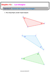 Somme des angles d’un triangle - Exercices avec les corrections : 1ere Secondaire - PDF à imprimer
