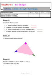 Somme des angles d’un triangle - Examen Evaluation, bilan, contrôle avec la correction : 1ere Secondaire - PDF à imprimer