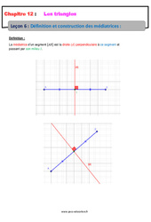 Définition et construction des médiatrices - Les triangles - Cours : 1ere Secondaire - PDF à imprimer