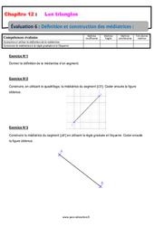 Définition et construction des médiatrices - Les triangles - Examen Evaluation, bilan, contrôle avec la correction : 1ere Secondaire - PDF à imprimer
