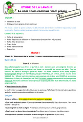 Séquence - Fiche de préparation Le nom - Fiches nom commun / nom propre - Étude de la langue - Séquence - Fiche de préparation : 3eme Primaire - PDF à imprimer