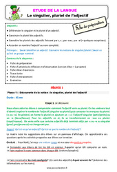 Le singulier, pluriel de l’adjectif - Étude de la langue - Séquence - Fiche de préparation : 2eme Primaire - PDF à imprimer