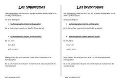 Homonymes - Cours, Leçon : 5eme Primaire