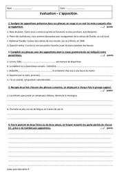 Apposition - Examen Contrôle  : 2eme Secondaire - PDF à imprimer