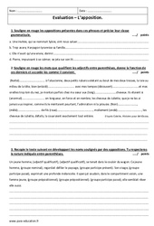 Apposition - Examen Evaluation avec la correction : 2eme Secondaire - PDF à imprimer