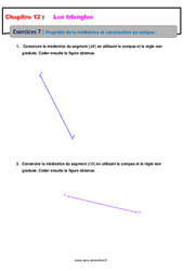 Propriété de la médiatrice et construction au compas - Les triangles - Exercices avec les corrections : 1ere Secondaire