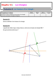 Les hauteurs d’un triangle - Examen Evaluation, bilan, contrôle avec la correction : 1ere Secondaire