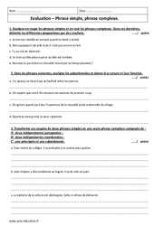 Phrase simple et complexe - Examen Contrôle  : 2eme Secondaire - PDF à imprimer