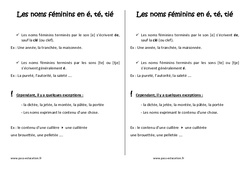 Féminin des noms en é, té, tié - Cours, Leçon : 4eme Primaire - PDF gratuit à imprimer