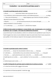 Participe passé - Examen Evaluation sur les accords : 3eme Secondaire - PDF à imprimer