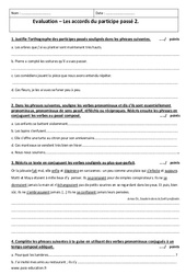Participe passé - Examen Evaluation  sur les accords - 2 : 3eme Secondaire - PDF à imprimer