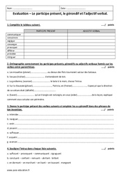 Participe présent, gérondif et adjectif verbal - Examen Evaluation avec le corrigé : 3eme Secondaire - PDF à imprimer