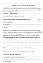 Voix active - Voix passive - Examen Evaluation avec le corrigé : 3eme Secondaire - PDF à imprimer