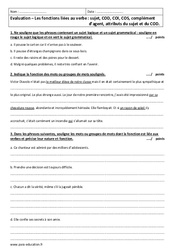 Fonctions liées au verbe - Examen Contrôle  : 3eme Secondaire - PDF à imprimer