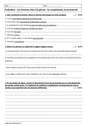 Fonctions liées à la phrase - Examen Evaluation sur les compléments circonstanciels : 3eme Secondaire - PDF à imprimer