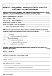 Relatives, conjonctives complétives et interrogatives indirectes - Examen Evaluation : 3eme Secondaire - PDF à imprimer