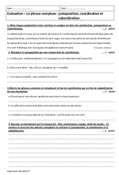 Phrase complexe - Juxtaposition, coordination et subordination - Examen Contrôle : 3eme Secondaire - PDF à imprimer