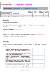 Définition de la symétrie centrale - Examen Evaluation, bilan, contrôle avec la correction : 1ere Secondaire - PDF à imprimer