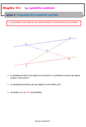 Propriétés de la symétrie centrale - Cours : 1ere Secondaire - PDF à imprimer
