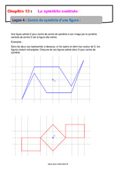 Centre de symétrie d'une figure - Cours : 1ere Secondaire - PDF à imprimer