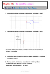 Centre de symétrie d'une figure - Exercices avec les corrections : 1ere Secondaire - PDF à imprimer