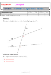 Reconnaître les angles alternes - internes - Examen Evaluation, bilan, contrôle avec la correction : 1ere Secondaire