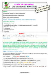 Lire un article de dictionnaire - Étude de la langue - Séquence - Fiche de préparation : 2eme Primaire - PDF à imprimer