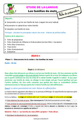 Séquence - Fiche de préparation Les familles de mots - Étude de la langue - Séquence - Fiche de préparation : 3eme Primaire - PDF à imprimer