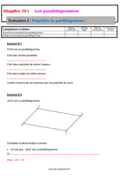 Propriétés du parallélogramme - Examen Evaluation, bilan, contrôle avec la correction : 1ere Secondaire - PDF à imprimer