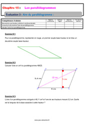 Aire du parallélogramme - Examen Evaluation, bilan, contrôle avec la correction : 1ere Secondaire - PDF à imprimer