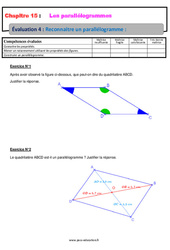 Reconnaitre un parallélogramme - Examen Evaluation, bilan, contrôle avec la correction : 1ere Secondaire - PDF à imprimer
