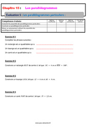 Les parallélogrammes particuliers - Examen Evaluation, bilan, contrôle avec la correction : 1ere Secondaire - PDF à imprimer