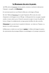 La Renaissance des arts et la pensée - Cours, Leçon - Temps modernes : 4eme Primaire - PDF gratuit à imprimer