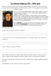 Réformes religieuses XVe - Exercices - Les temps Modernes : 4eme Primaire - PDF à imprimer