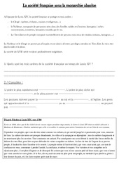 La société française sous la monarchie absolue - Exercices - Les Temps Modernes - : 4eme Primaire - PDF à imprimer