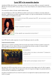 Louis XIV et la monarchie absolue - Exercices - Les Temps Modernes : 4eme Primaire - PDF à imprimer