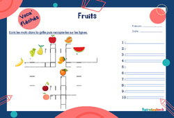 Fruits - Mot étiquette - Voca’ fléchés : 2eme, 3eme Primaire - PDF à imprimer