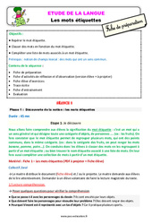 Les mots étiquettes - Étude de la langue - Séquence - Fiche de préparation : 2eme Primaire - PDF à imprimer